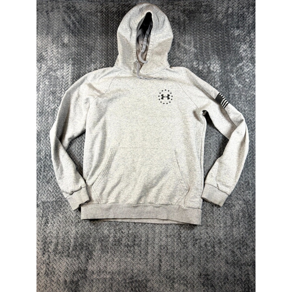 Under Armour ColdGear Hoodie‎ Mens M Gray Freedom America Flag Logo Loose Fit